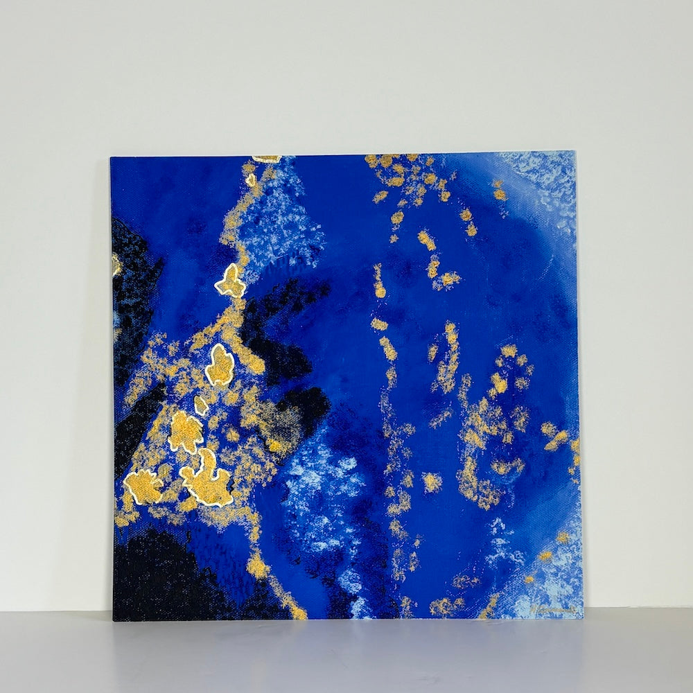 blue abstract limited edition paper print with a white backdrop