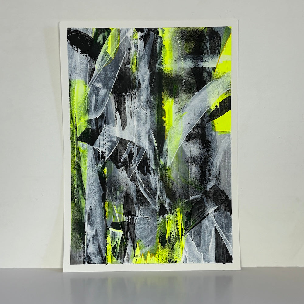 yellow abstract original painting white backdrop