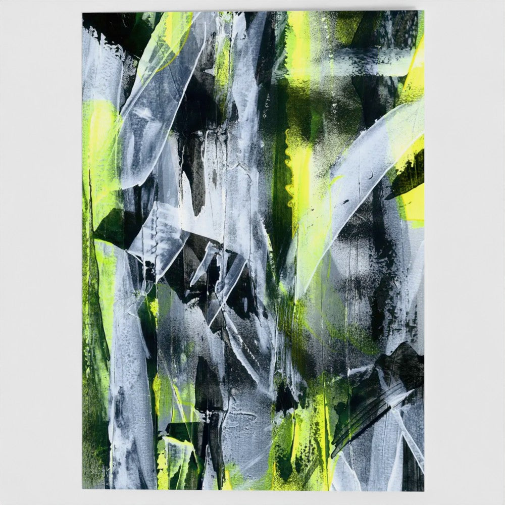 the front cover of a yellow portrait greeting card with an abstract design