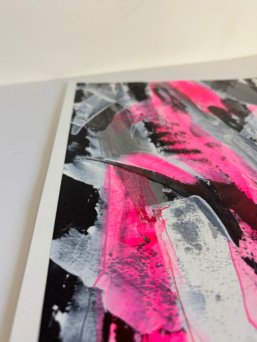pink abstract original painting edge detail