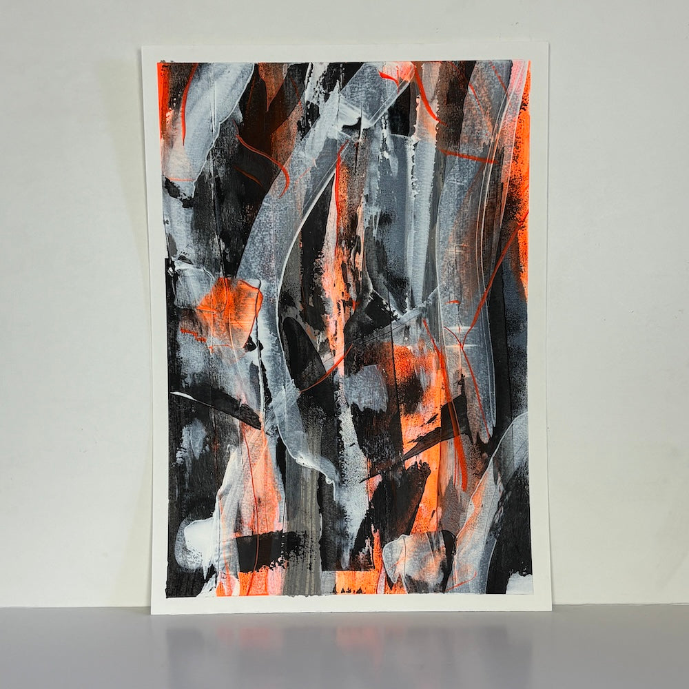 orange abstract original painting white backdrop
