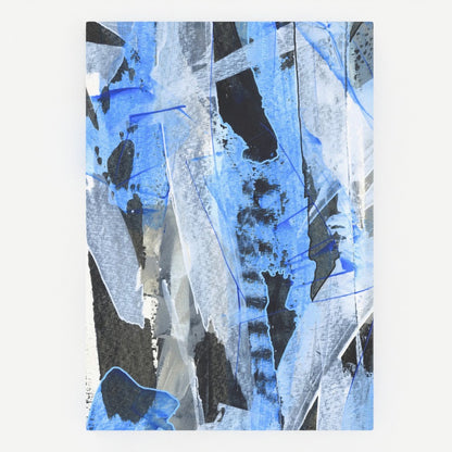 the front cover of an A5 hardback journal with a blue abstract design