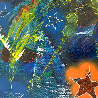 a multi-coloured original canvas painting closeup details