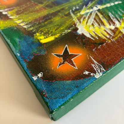 a multi-coloured original canvas painting corner details