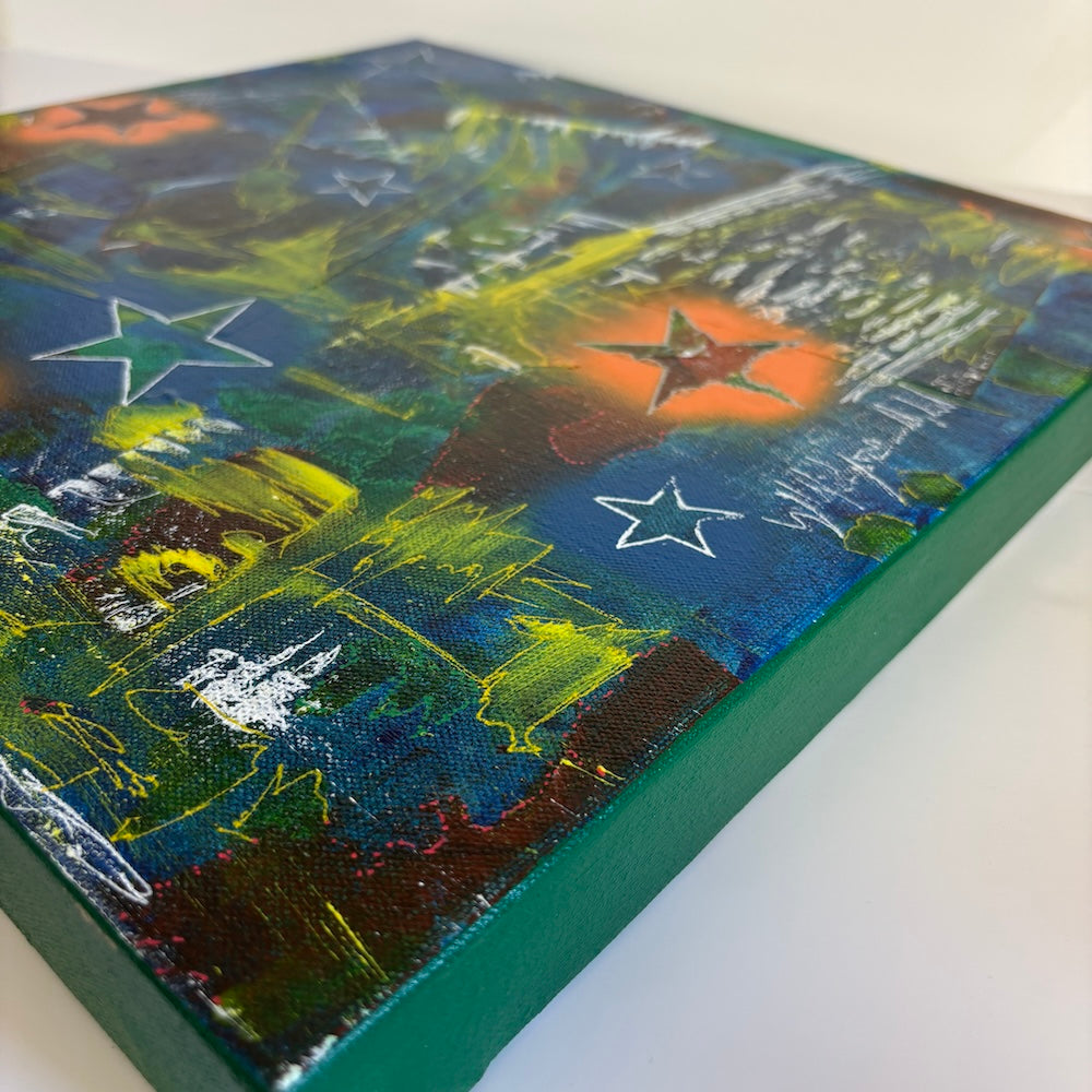 a multi-coloured original canvas painting edge details