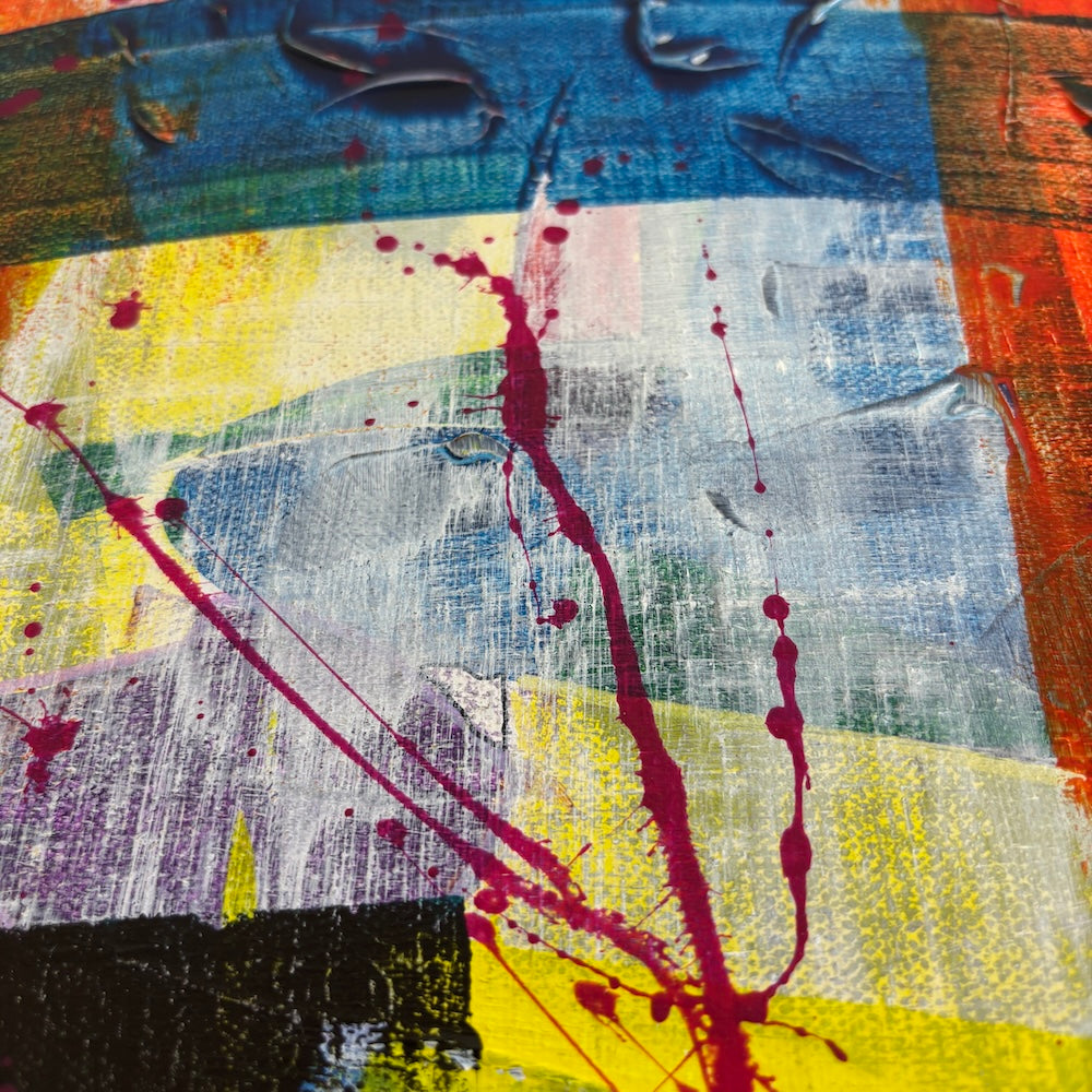 multi-colour abstract original canvas painting showing closeup details