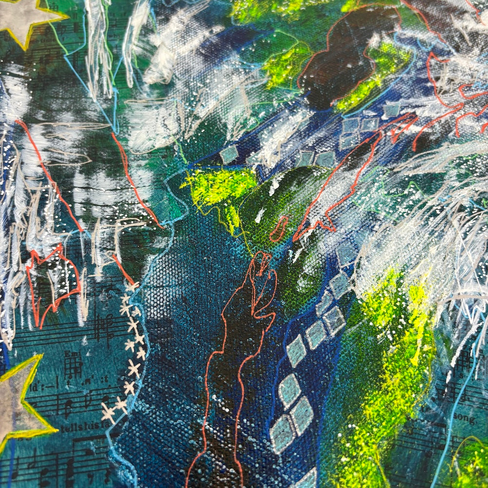 Colourful abstract original canvas closeup details