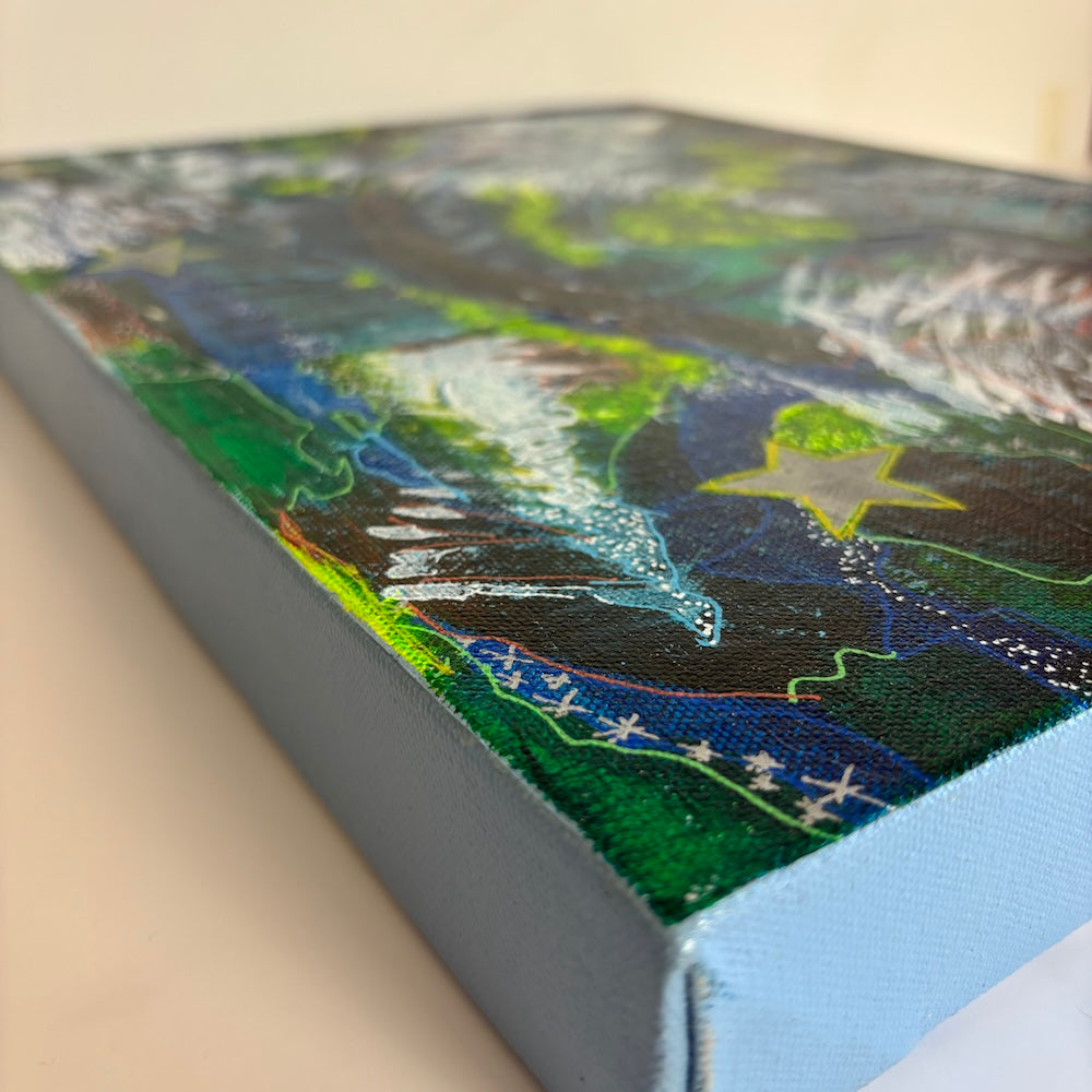 Colourful abstract original canvas edge details