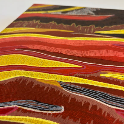brown red abstract original canvas painting closeup detail