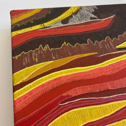 brown red abstract original canvas painting back corner detail