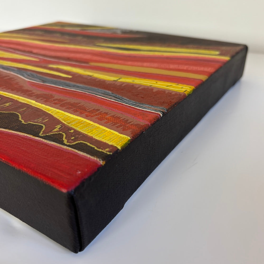 brown red abstract original canvas painting corner edge detail