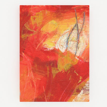 the front cover of a 5x7inch hardback journal with an orange abstract design