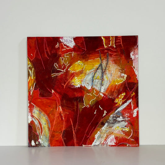 red abstract limited edition paper print with a white backdrop