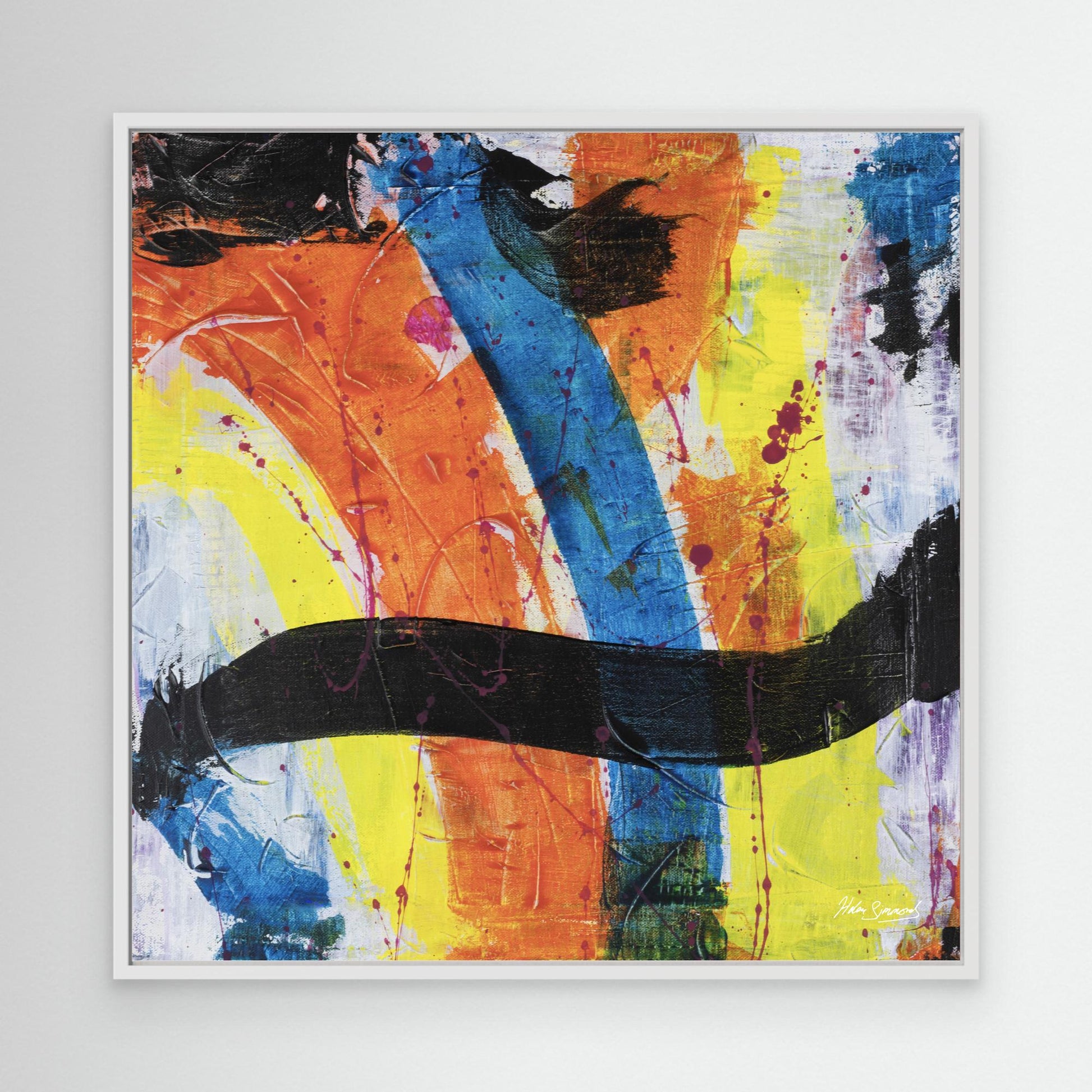 Multi-coloured white framed abstract canvas wall art print mockup