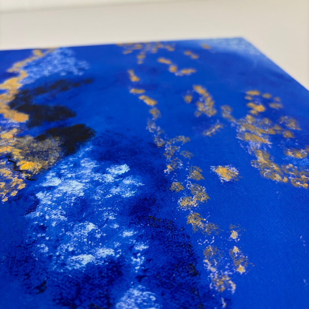 blue abstract limited edition paper print details closeup top right corner