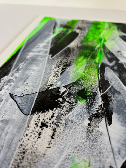 green abstract original painting top corner detail