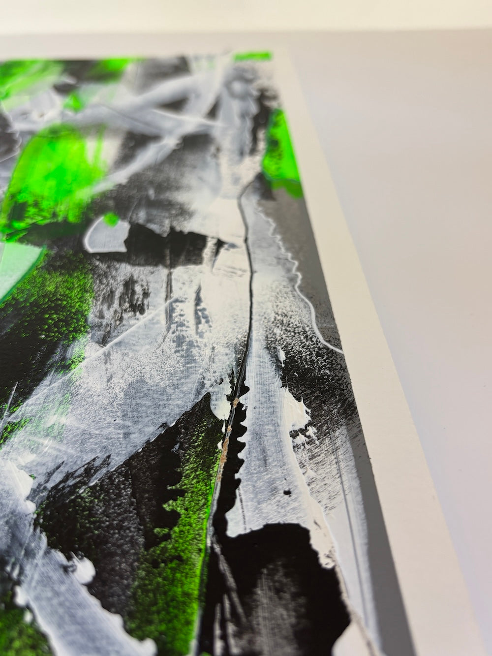 green abstract original painting edge detail