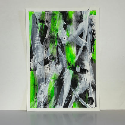 green abstract original painting white backdrop