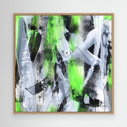 Square natural framed green abstract canvas wall art print mockup