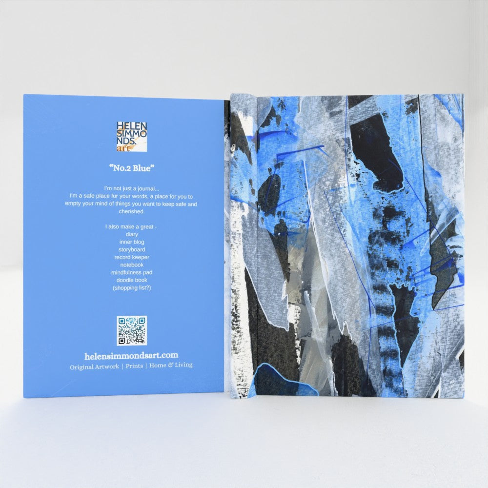 the exterior covers of a 5x7inch hardback journal with a blue abstract design