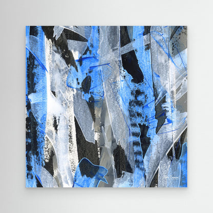 Square blue abstract canvas wall art print mockup