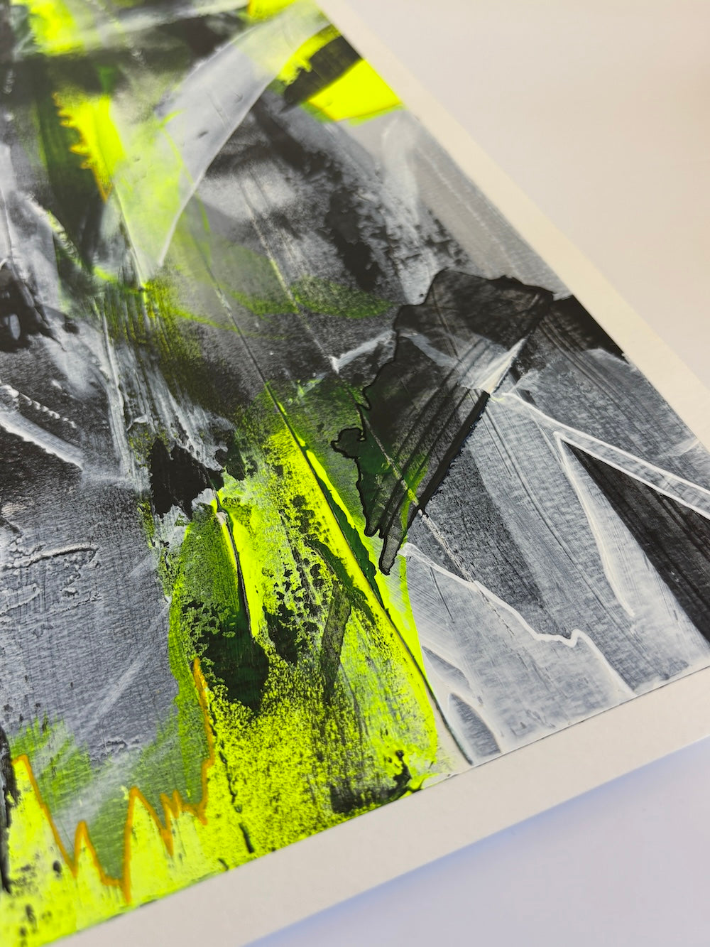 yellow abstract original painting edge detail