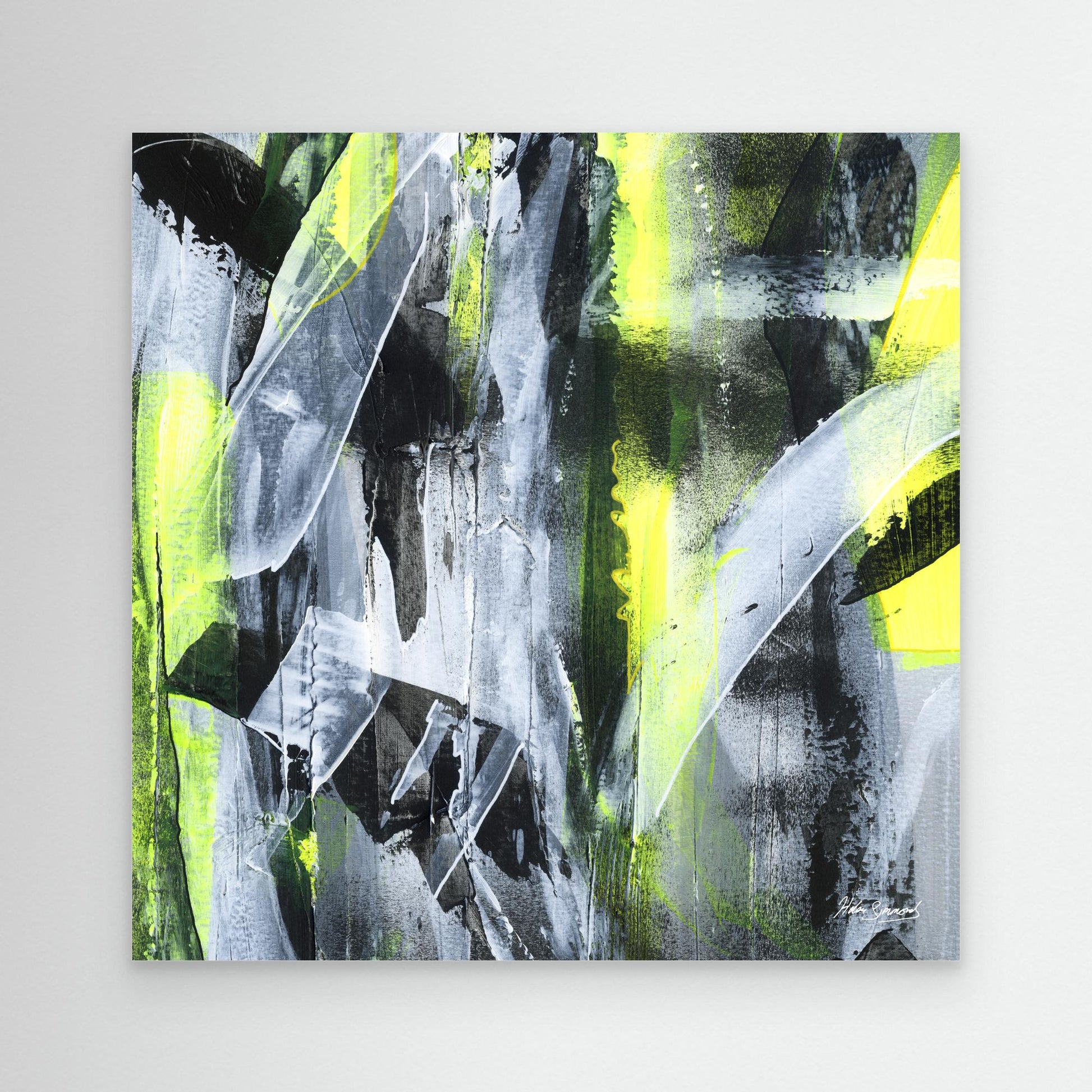Square yellow abstract canvas wall art print mockup