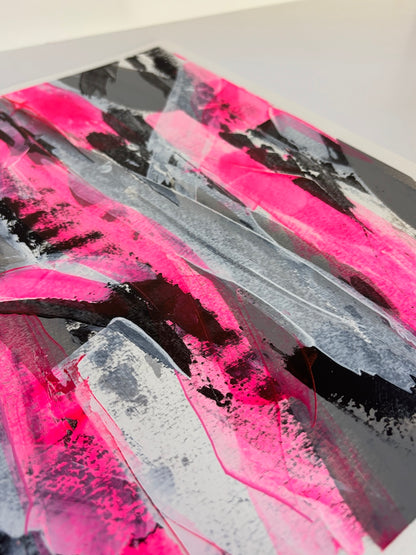 pink abstract original painting top corner detail