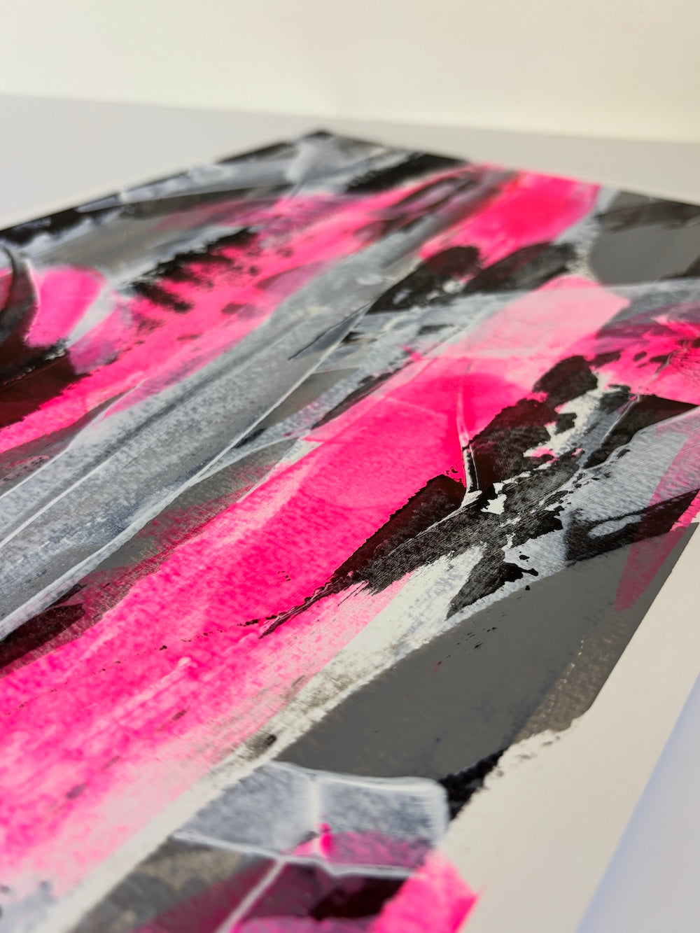 pink abstract original painting closeup details