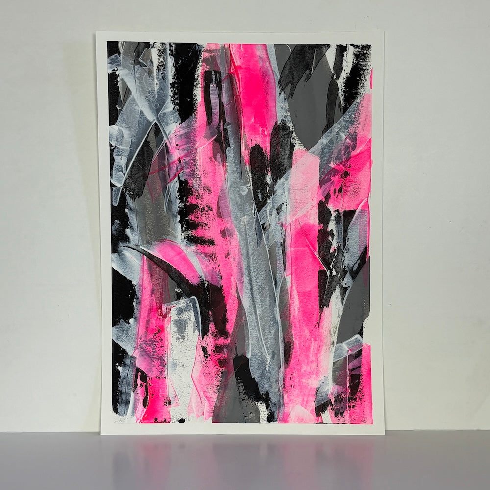 pink abstract original painting white backdrop