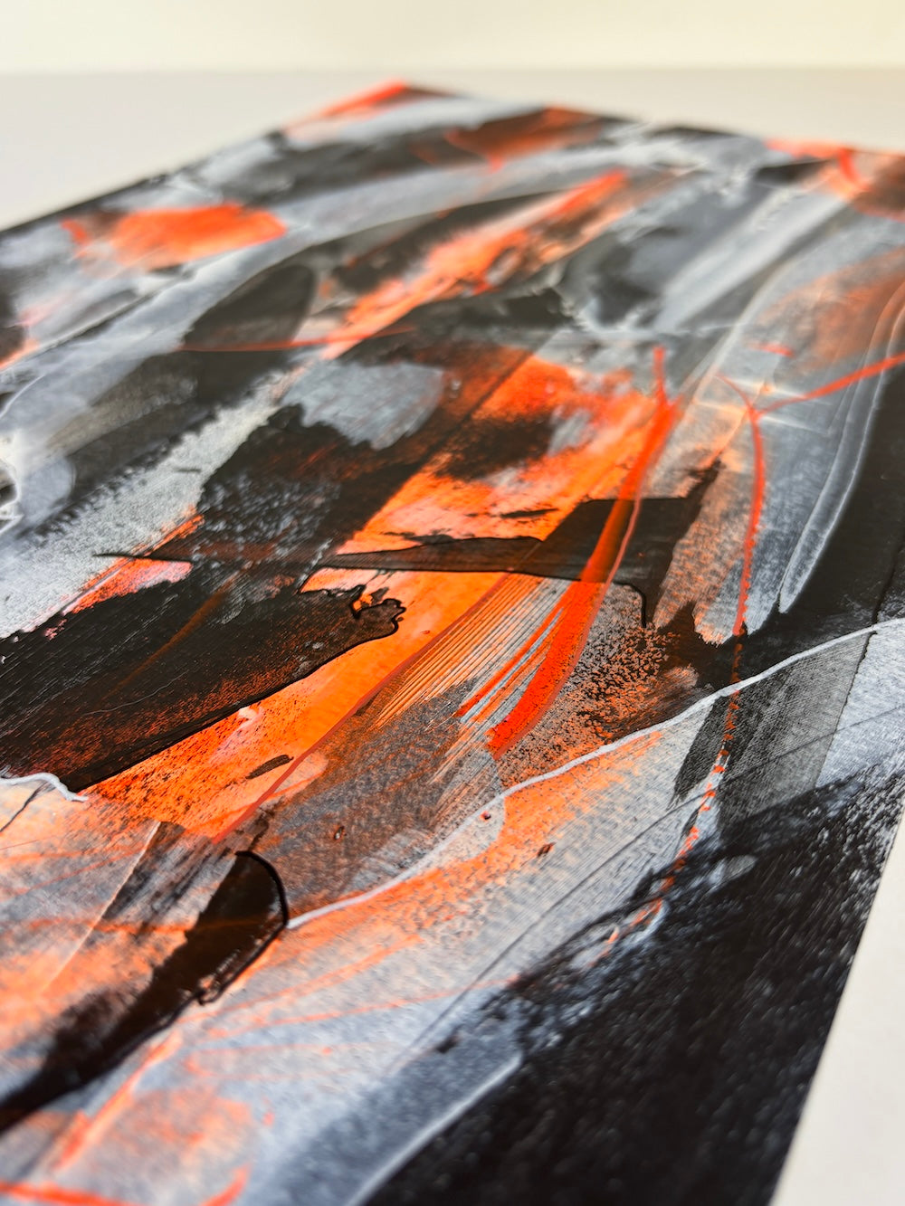orange abstract original painting top corner details