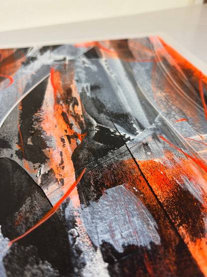 orange abstract original painting top right corner details